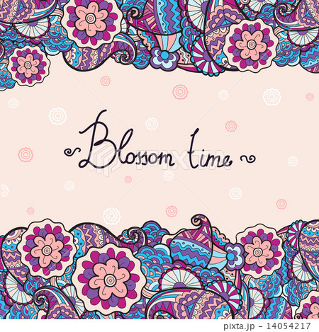 Floral cute vector invitation card with colorful plants and flowers.  14054217