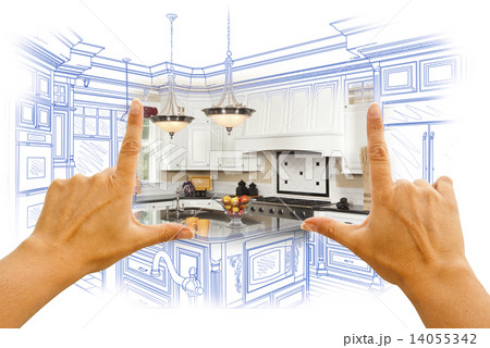 Hands Framing Custom Kitchen Design Drawing and Photo Combinatio Hands Framing Custom Kitchen Design Drawing and Photo Combinatio 14055342