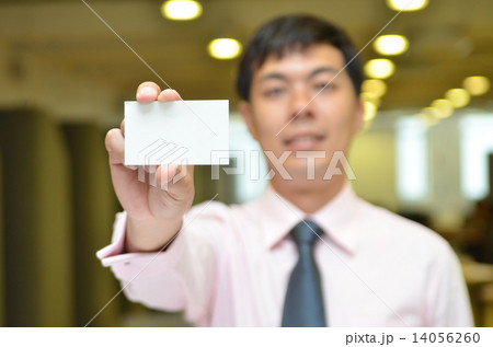 Businessman hold business card , contact us concept 14056260