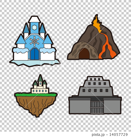 ファンタジーのイラスト ダンジョン 氷の城 火山 空の城 要塞のイラスト素材
