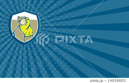 Business card Golfer Swinging Club Shield Cartoon 14059005