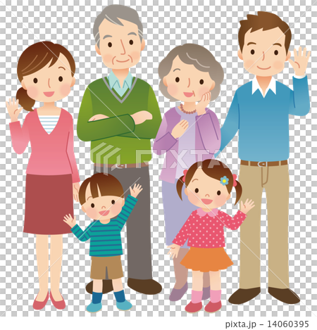 3 generations family 6 people whole body - Stock Illustration [14060395 ...