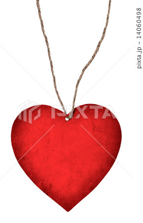 red paper heart hanging on a rope isolated on white background 14060498