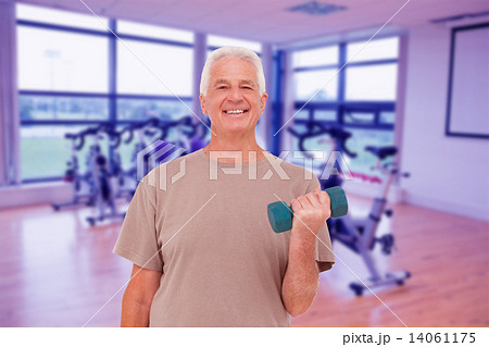 Composite image of senior man lifting hand weights Composite image of senior man lifting hand weights 14061175