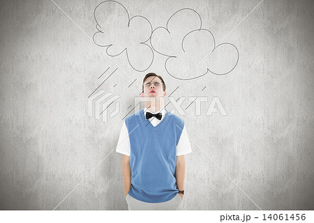 Composite image of geeky hipster looking up sadly Composite image of geeky hipster looking up sadly 14061456