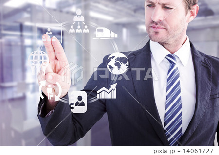 Composite image of businessman pointing with his finger Composite image of businessman pointing with his finger 14061727