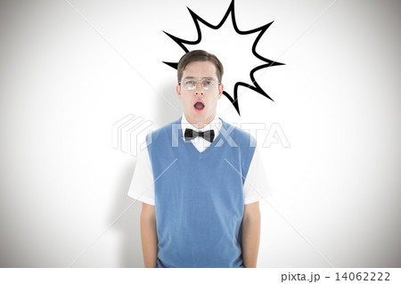 Composite image of geeky shocked hipster looking at camera Composite image of geeky shocked hipster looking at camera 14062222