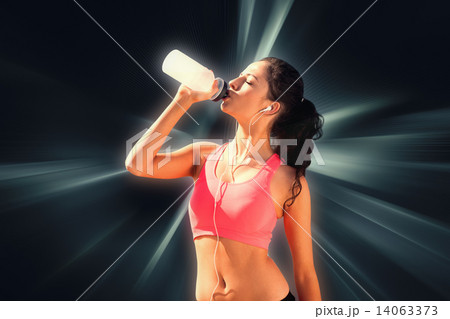 Composite image of beautiful healthy woman drinking water Composite image of beautiful healthy woman drinking water 14063373