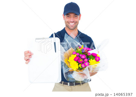 Flower delivery man showing clipboard 14065397