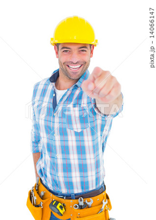Portrait of smiling handyman pointing at you Portrait of smiling handyman pointing at you 14066147