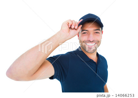Smiling delivery man wearing cap on white background Smiling delivery man wearing cap on white background 14066253