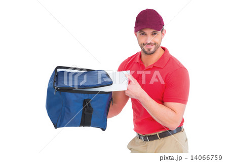 Pizza delivery man holding bag 14066759