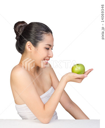 Asian Beauty with Apple Asian Beauty with Apple 14069346