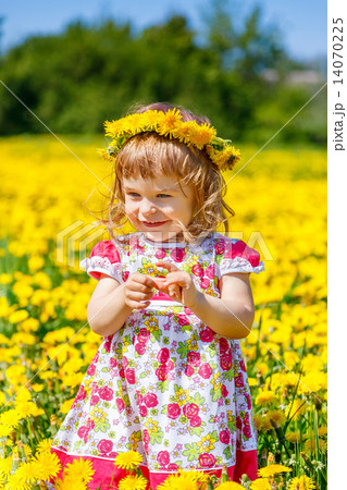 Little girl on the dandelion field Little girl on the dandelion field 14070225