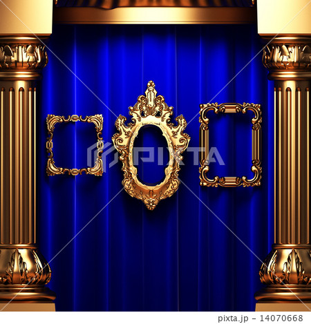blue curtains, gold columns and frames blue curtains, gold columns and frames 14070668