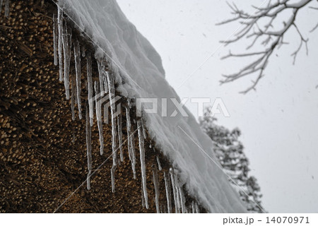 奥飛騨温泉郷　飛騨民俗館　萱葺き屋根のつらら 14070971