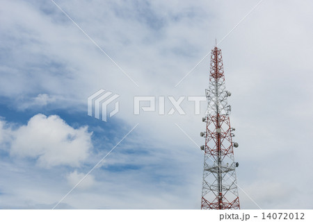 Mobile phone communication antenna tower with the blue sky and clouds 14072012