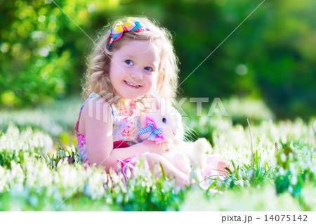 Little girl playing with a rabbit 14075142
