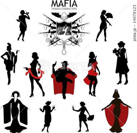 Female Characters Silhouettes Retro Mafia Set Stock Illustration