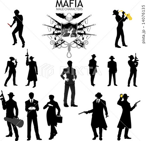 Male Characters Silhouettes Retro Mafia Setのイラスト素材