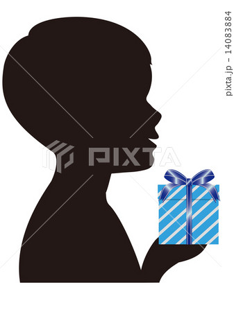 プレゼントをもった男の子シルエットのイラスト素材 1404