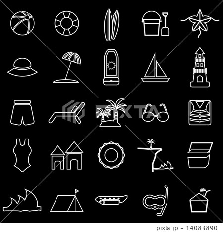 Beach line icons on black background Beach line icons on black background 14083890