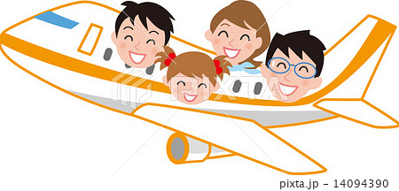 飛行機で家族旅行のイラスト素材