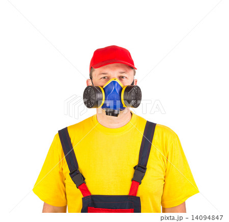 Worker in har with respirator. Worker in har with respirator. 14094847