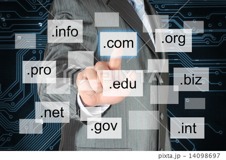 Man pushing virtual domain name 14098697