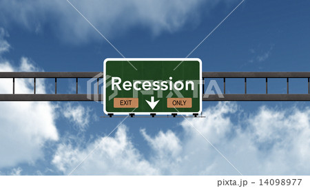 Recession Highway Road Sign Exit Only Concept 3D Illustration 14098977