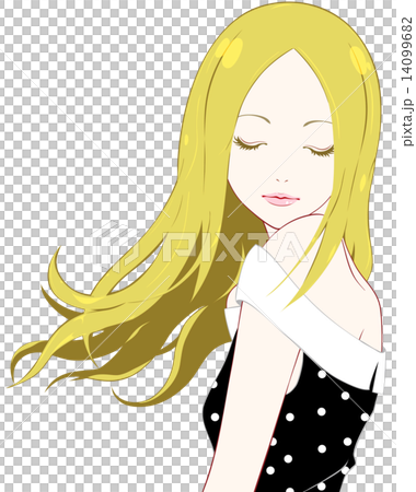 女性　夏服　目を閉じる 14099682