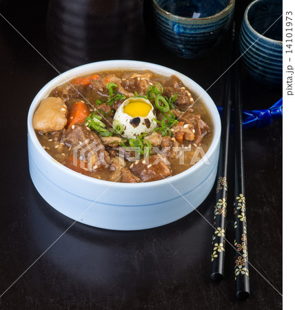 japanese cuisine. beef soup on the background 14101973