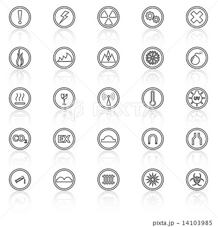 Warning sign line icons with reflect on white background 14103985