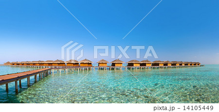 Bungalows on tropical Maldives island 14105449