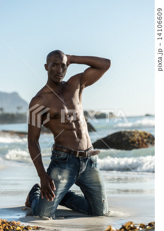 Ebony Nudist Beach Gallery - African black man model with six pack topless,... - Stock Photo [14106609]  - PIXTA
