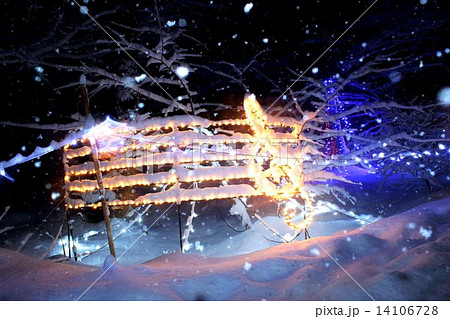 クリスマスのファンタジー冬の雪降る夜のアルプス公園の写真素材 クリスマスのファンタジー冬の雪降る夜のアルプス公園の写真素材