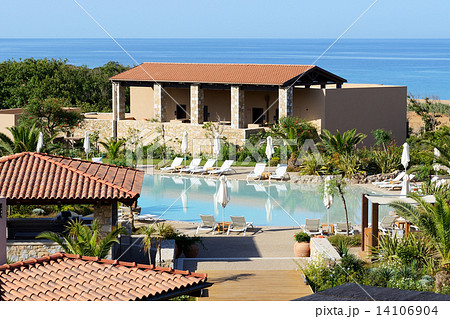 Swimming pool near beach at the luxury hotel, Peloponnes, Greece 14106904