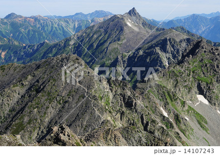 穂高連峰と槍ヶ岳の写真素材