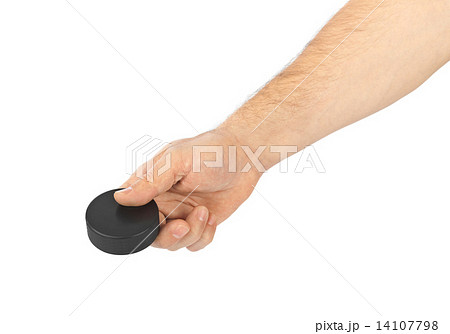 Hand with hockey puck 14107798