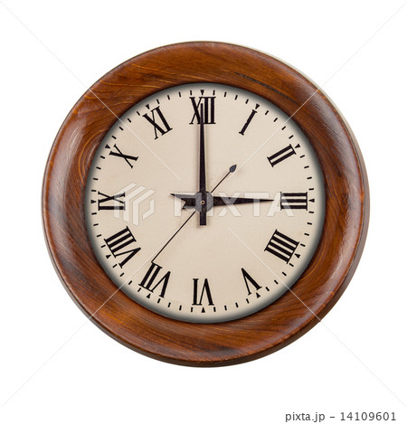 Vintage clockface showing three o'clock in wooden frame 14109601