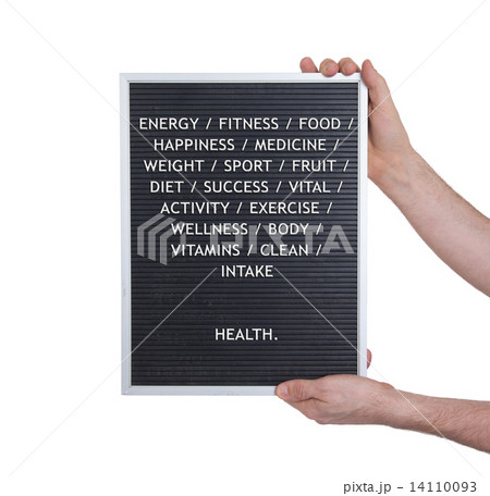 Health concept in plastic letters on very old menu board Health concept in plastic letters on very old menu board 14110093