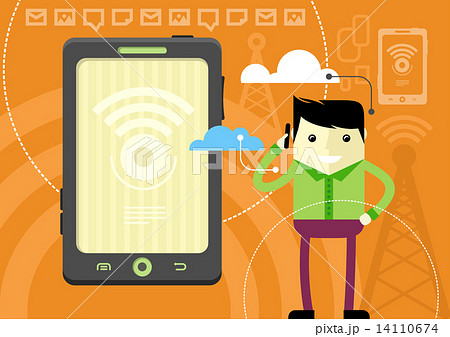 Happy man holding phone and talking Happy man holding phone and talking 14110674