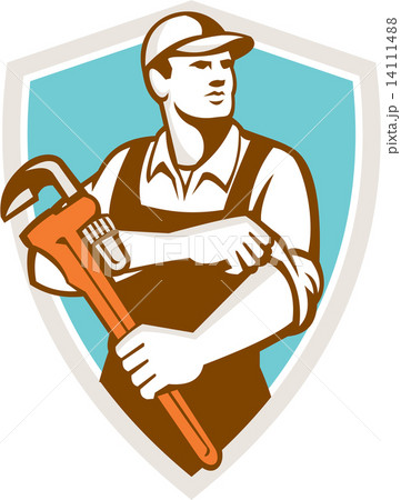 Plumber Monkey Wrench Rolling Sleeve Shield Retro Plumber Monkey Wrench Rolling Sleeve Shield Retro 14111488