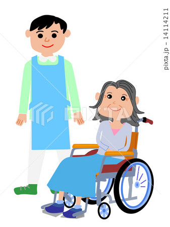 介護系イラスト 車椅子と人物 利用者と介護士 のイラスト素材