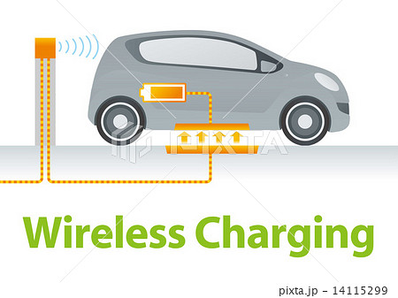 電気自動車ワイヤレス充電 イメージイラストのイラスト素材