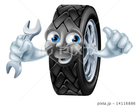 Tyre mascot character with spanner 14116886