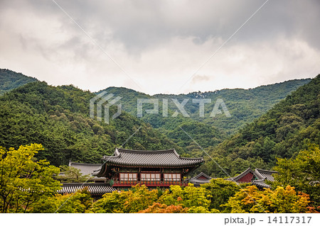 Buddhist monks temple in mountains in Korea 14117317