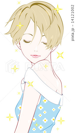 女性 目を閉じる キラキラのイラスト素材