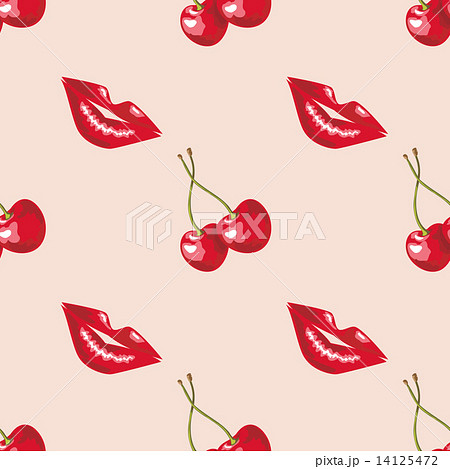 Red lips and cherries pattern 14125472