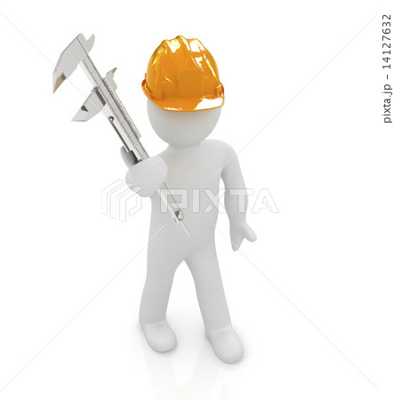 3d man engineer in hard hat with vernier caliper 3d man engineer in hard hat with vernier caliper 14127632